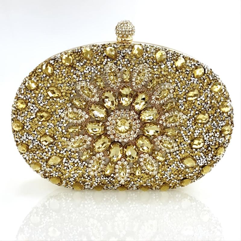 Glitter Flower Chain Handbag Elegant Frame Purse Evening Bag