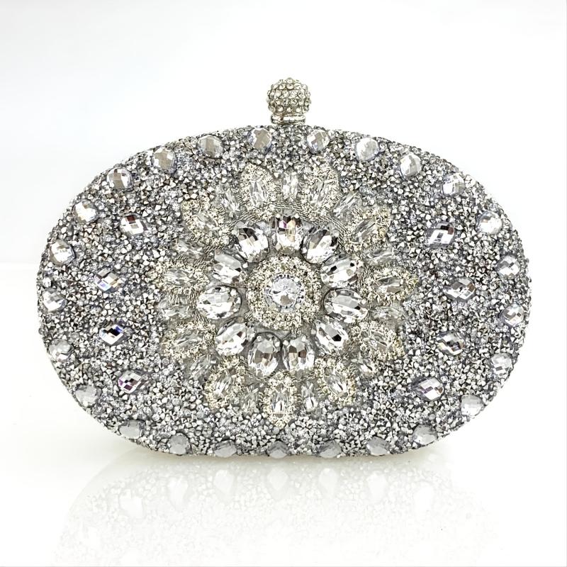 Glitter Flower Chain Handbag Elegant Frame Purse Evening Bag