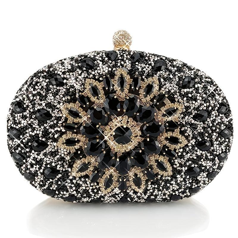 Glitter Flower Chain Handbag Elegant Frame Purse Evening Bag