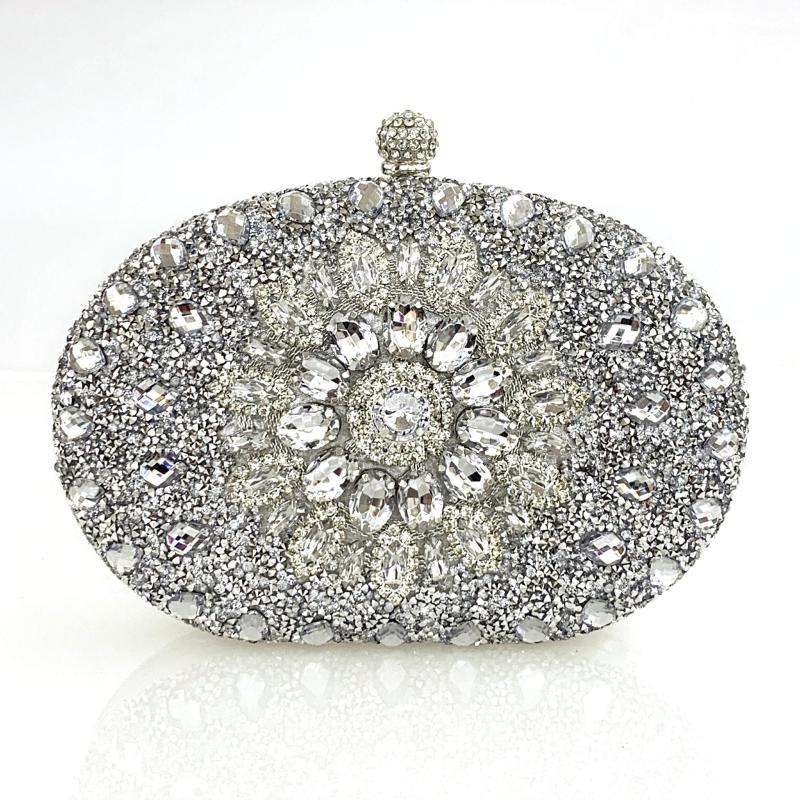Glitter Flower Chain Handbag Elegant Frame Purse Evening Bag