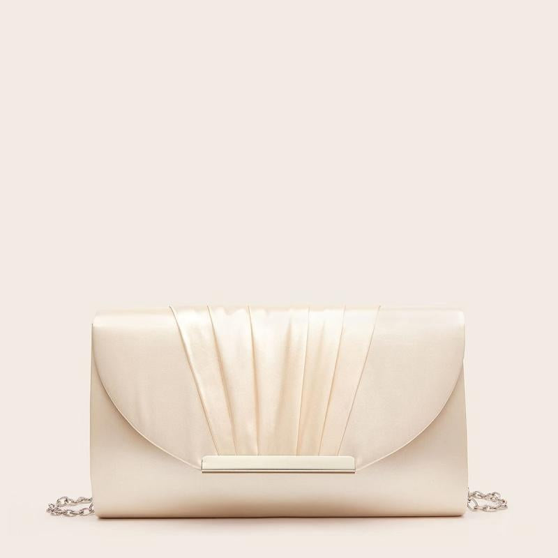 Satin Ruched Evening Bag Metal Decor Flap Prom Purse Women's Clutch Bag