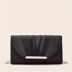 Satin Ruched Evening Bag Metal Decor Flap Prom Purse Women's Clutch Bag