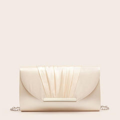 Satin Ruched Evening Bag Metal Decor Flap Prom Purse Women's Clutch Bag