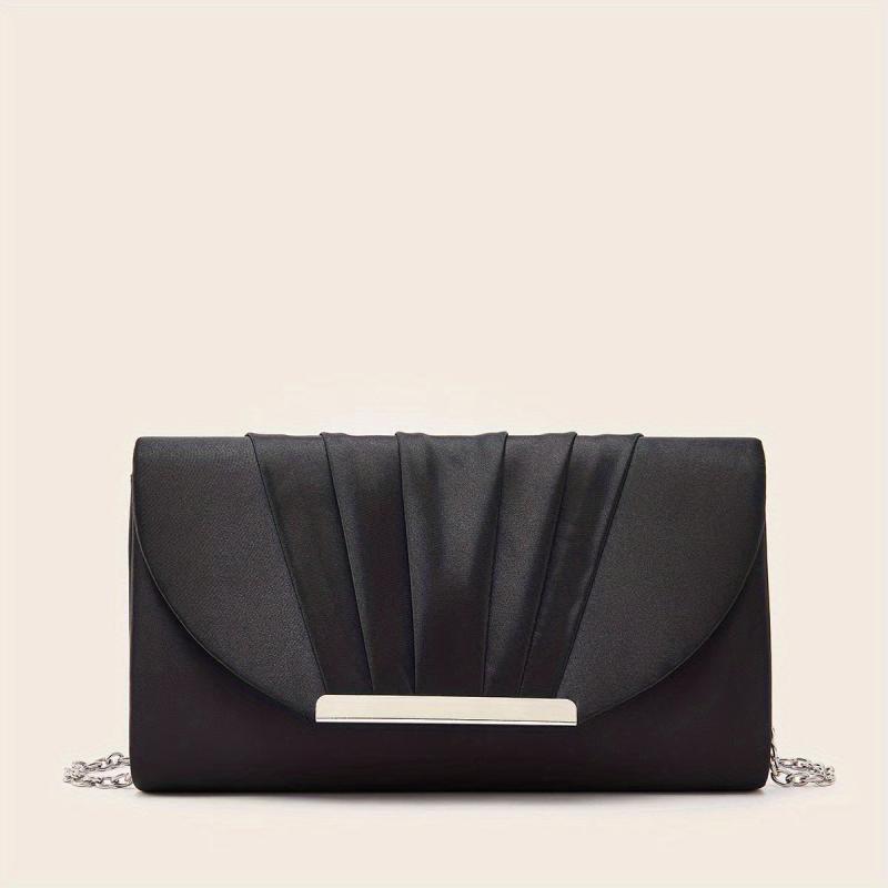Satin Ruched Evening Bag Metal Decor Flap Prom Purse Women's Clutch Bag