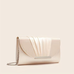 Satin Ruched Evening Bag Metal Decor Flap Prom Purse Women's Clutch Bag
