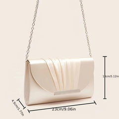 Satin Ruched Evening Bag Metal Decor Flap Prom Purse Women's Clutch Bag