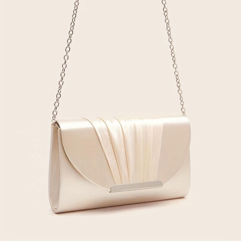 Satin Ruched Evening Bag Metal Decor Flap Prom Purse Women's Clutch Bag