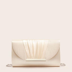 Satin Ruched Evening Bag Metal Decor Flap Prom Purse Women's Clutch Bag