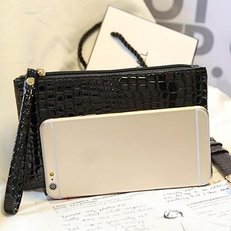 Crocodile Embossed Handbag Clutch Purse Square Wrist Wallet