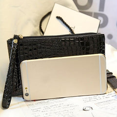 Crocodile Embossed Handbag Clutch Purse Square Wrist Wallet