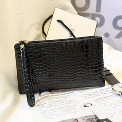 Crocodile Embossed Handbag Clutch Purse Square Wrist Wallet
