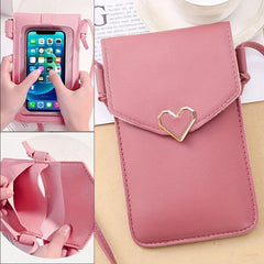 Heart Decor Crossbody Bag with Touch Screen Phone Wallet