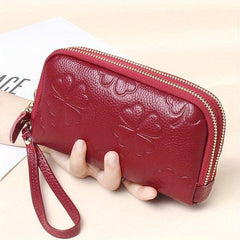 Leather Zipper Long Clutch Cell Phone Purse Wristlet Wallet