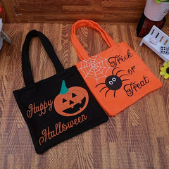 Halloween Colorblock Tote Bag Pumpkin Handbag Halloween Candy Gift Bag