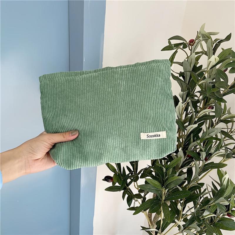 Corduroy Clutch Bag Striped Travel Storage Cosmetic Purse