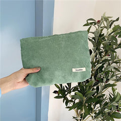 Corduroy Clutch Bag Striped Travel Storage Cosmetic Purse
