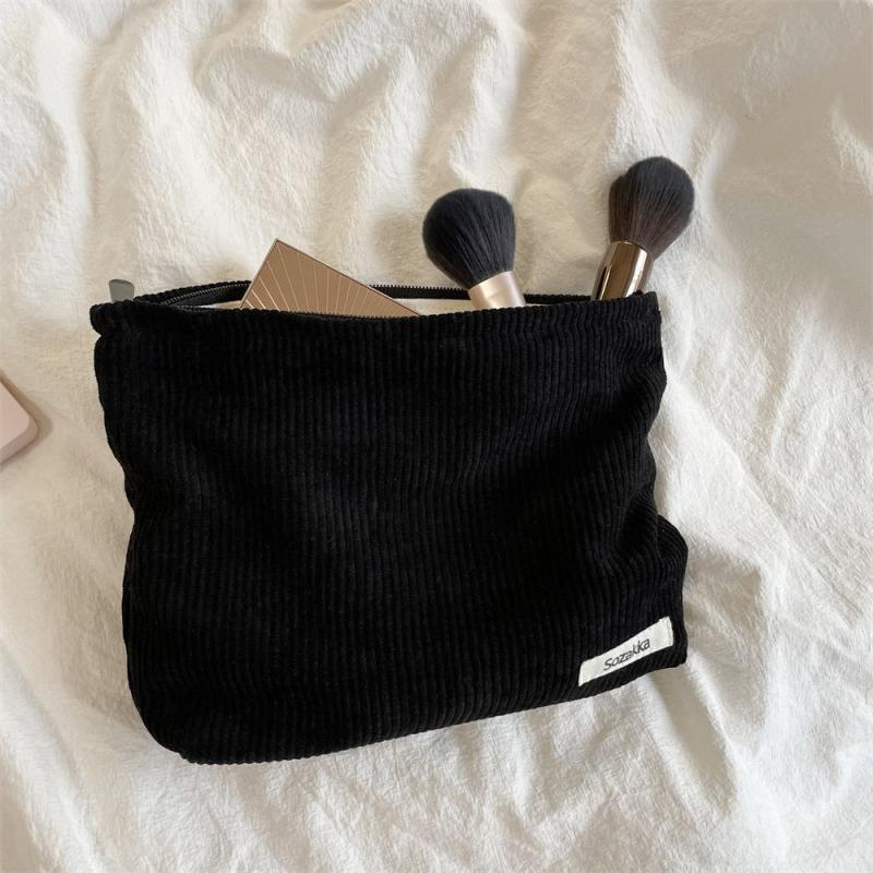 Corduroy Clutch Bag Striped Travel Storage Cosmetic Purse