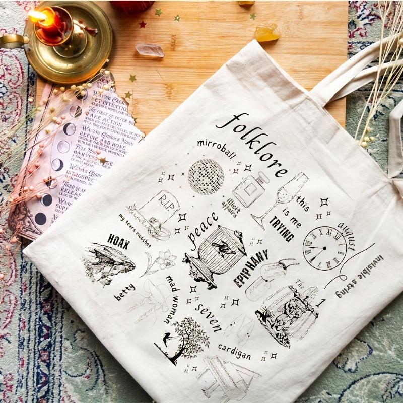 Folklore Pattern Canvas Shopping Bag Large Capacity Tote Bag