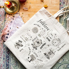 Folklore Pattern Canvas Shopping Bag Large Capacity Tote Bag