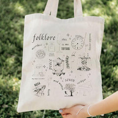 Folklore Pattern Canvas Shopping Bag Large Capacity Tote Bag