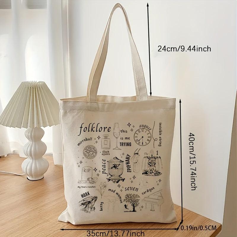 Folklore Pattern Canvas Shopping Bag Large Capacity Tote Bag