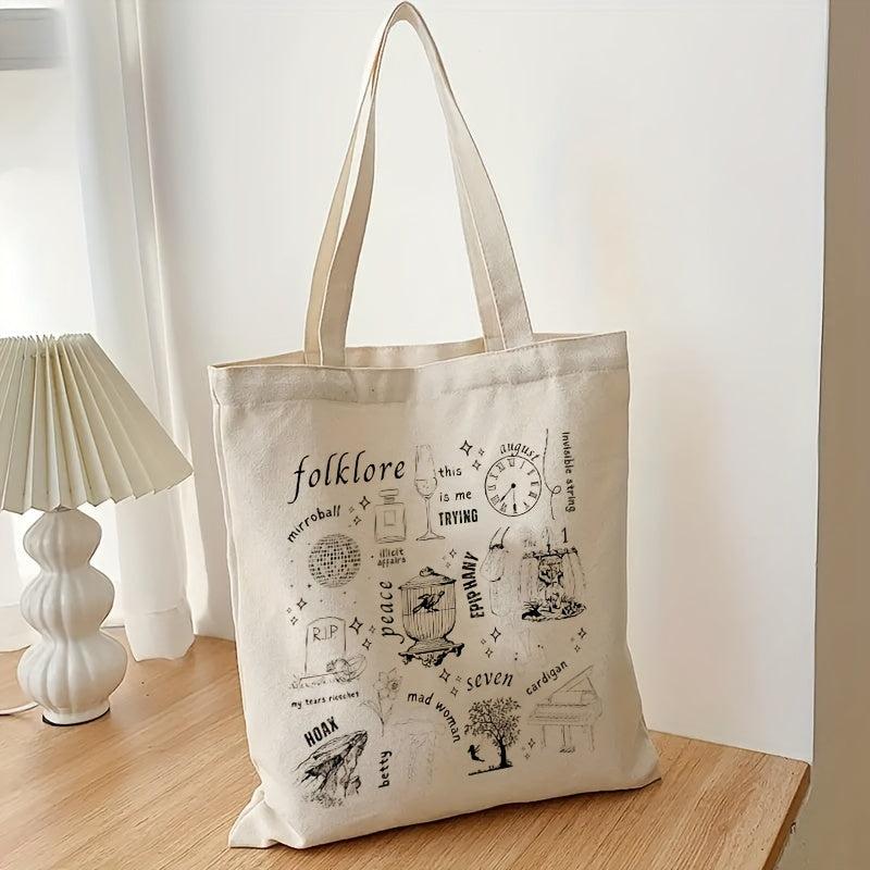 Folklore Pattern Canvas Shopping Bag Large Capacity Tote Bag