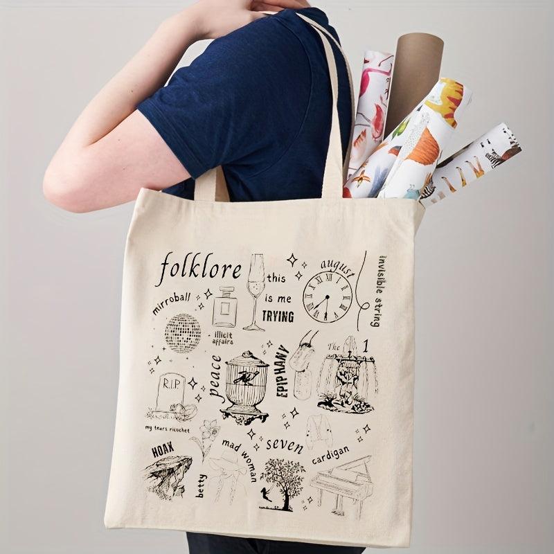 Folklore Pattern Canvas Shopping Bag Large Capacity Tote Bag