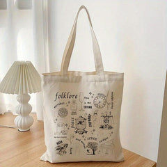 Folklore Pattern Canvas Shopping Bag Large Capacity Tote Bag