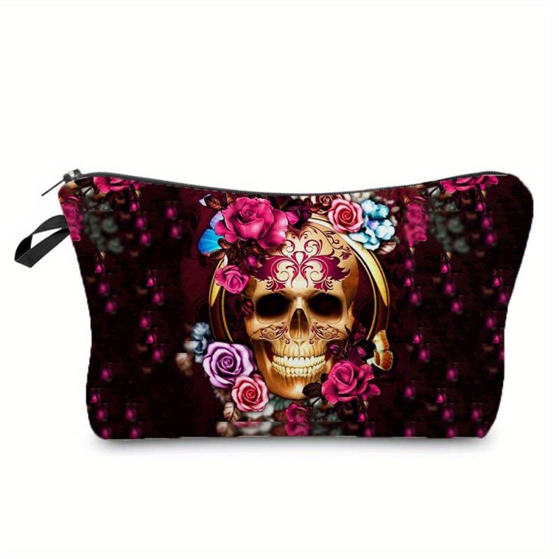 Skull Print Zipper Storage Bag Makeup Organizer Halloween Clutch Pouch