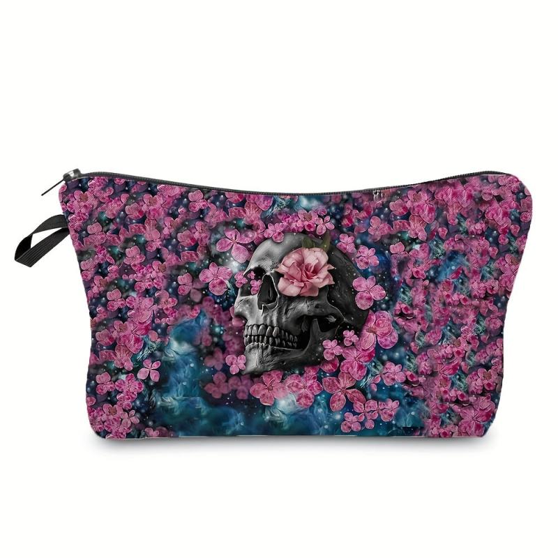 Skull Print Zipper Storage Bag Makeup Organizer Halloween Clutch Pouch