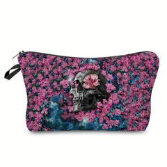 Skull Print Zipper Storage Bag Makeup Organizer Halloween Clutch Pouch