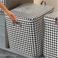 Large Capacity Houndstooth Storage Box Organizer Zipper Dustproof