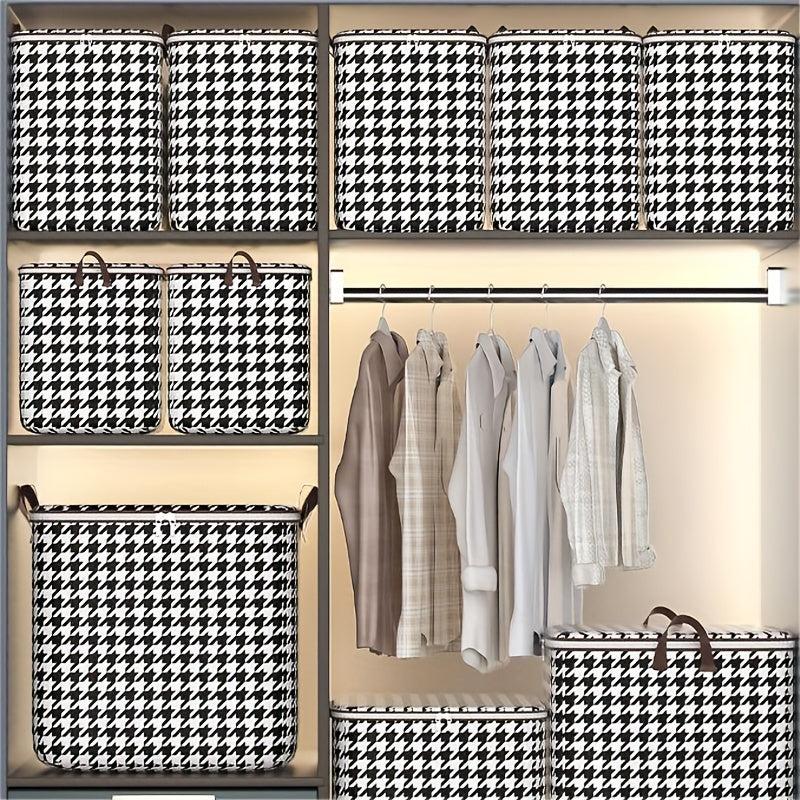 Large Capacity Houndstooth Storage Box Organizer Zipper Dustproof