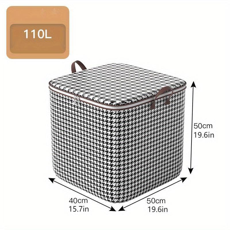 Large Capacity Houndstooth Storage Box Organizer Zipper Dustproof