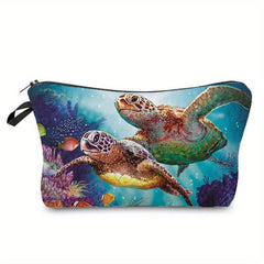 Turtle Print Zipper Cosmetic Bag Waterproof Makeup Storage Bag