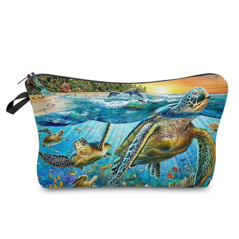 Turtle Print Zipper Cosmetic Bag Waterproof Makeup Storage Bag