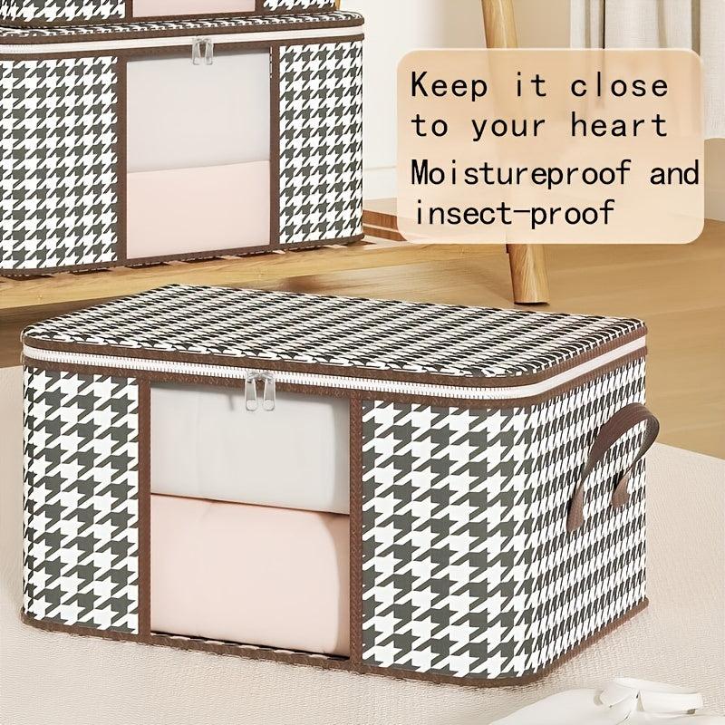 Houndstooth Pattern Clothes Box Zipper Dustproof Organizer
