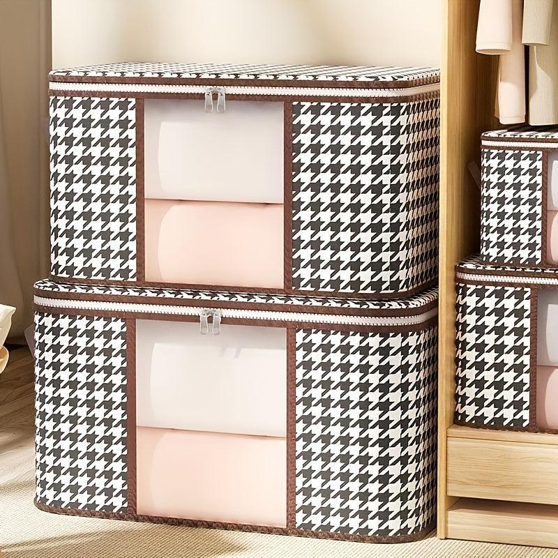 Houndstooth Pattern Clothes Box Zipper Dustproof Organizer