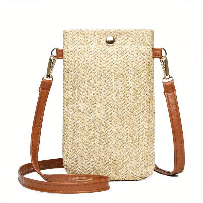 Summer Beach Bag Women's Straw Shoulder Bag Lightweight Mobile Phone Bag