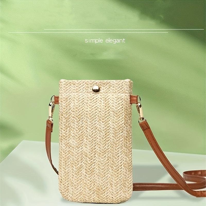 Summer Beach Bag Women's Straw Shoulder Bag Lightweight Mobile Phone Bag