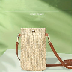 Summer Beach Bag Women's Straw Shoulder Bag Lightweight Mobile Phone Bag