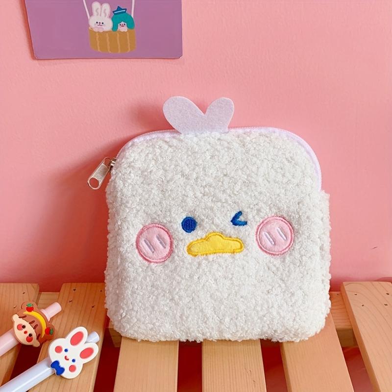 Cute Cartoon Plush Coin Purse Zipper Storage Pouch Sanitary Napkin Bag