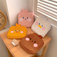 Cute Cartoon Plush Coin Purse Zipper Storage Pouch Sanitary Napkin Bag