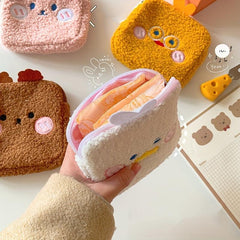 Cute Cartoon Plush Coin Purse Zipper Storage Pouch Sanitary Napkin Bag