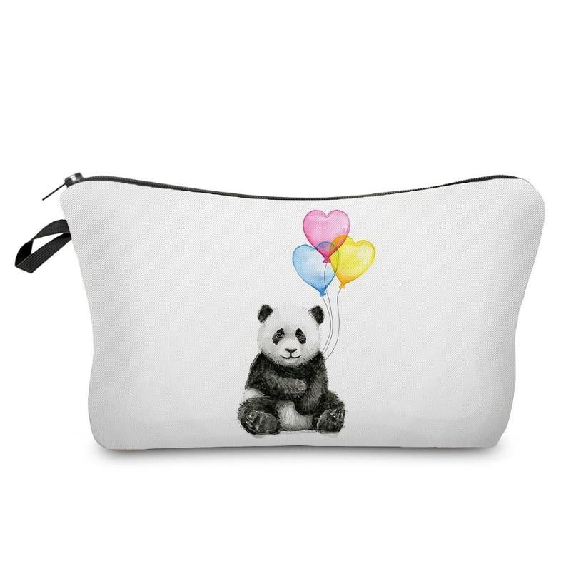 Cartoon Panda Canvas Bag Zipper Pouch Lightweight Storage