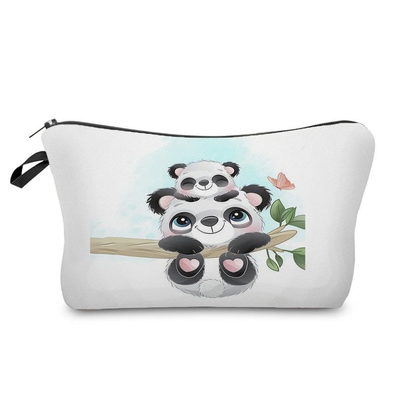 Cartoon Panda Canvas Bag Zipper Pouch Lightweight Storage