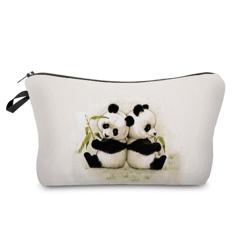 Cartoon Panda Canvas Bag Zipper Pouch Lightweight Storage