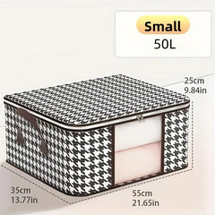 Houndstooth Pattern Storage Box Zipper Large Clothes Organizer