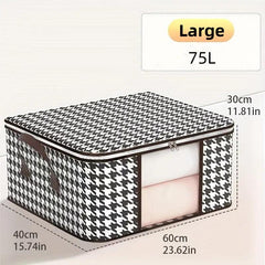 Houndstooth Pattern Storage Box Zipper Large Clothes Organizer