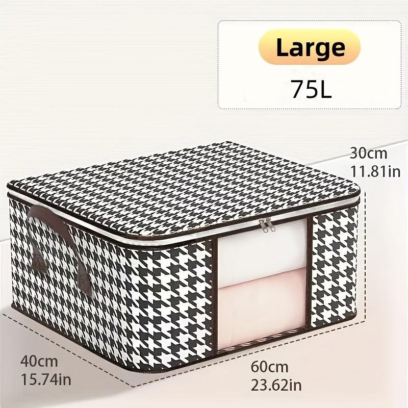 Houndstooth Pattern Storage Box Zipper Large Clothes Organizer